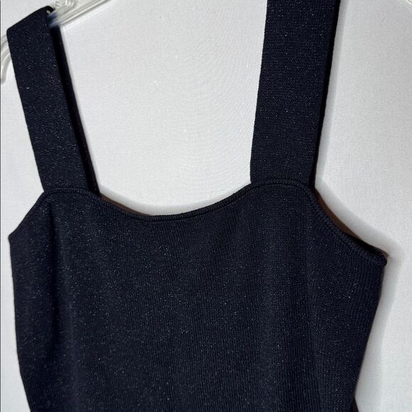St. John Black Square Neckline Sparkle Sleeveless Top. Size Small. - Picture 3 of 6